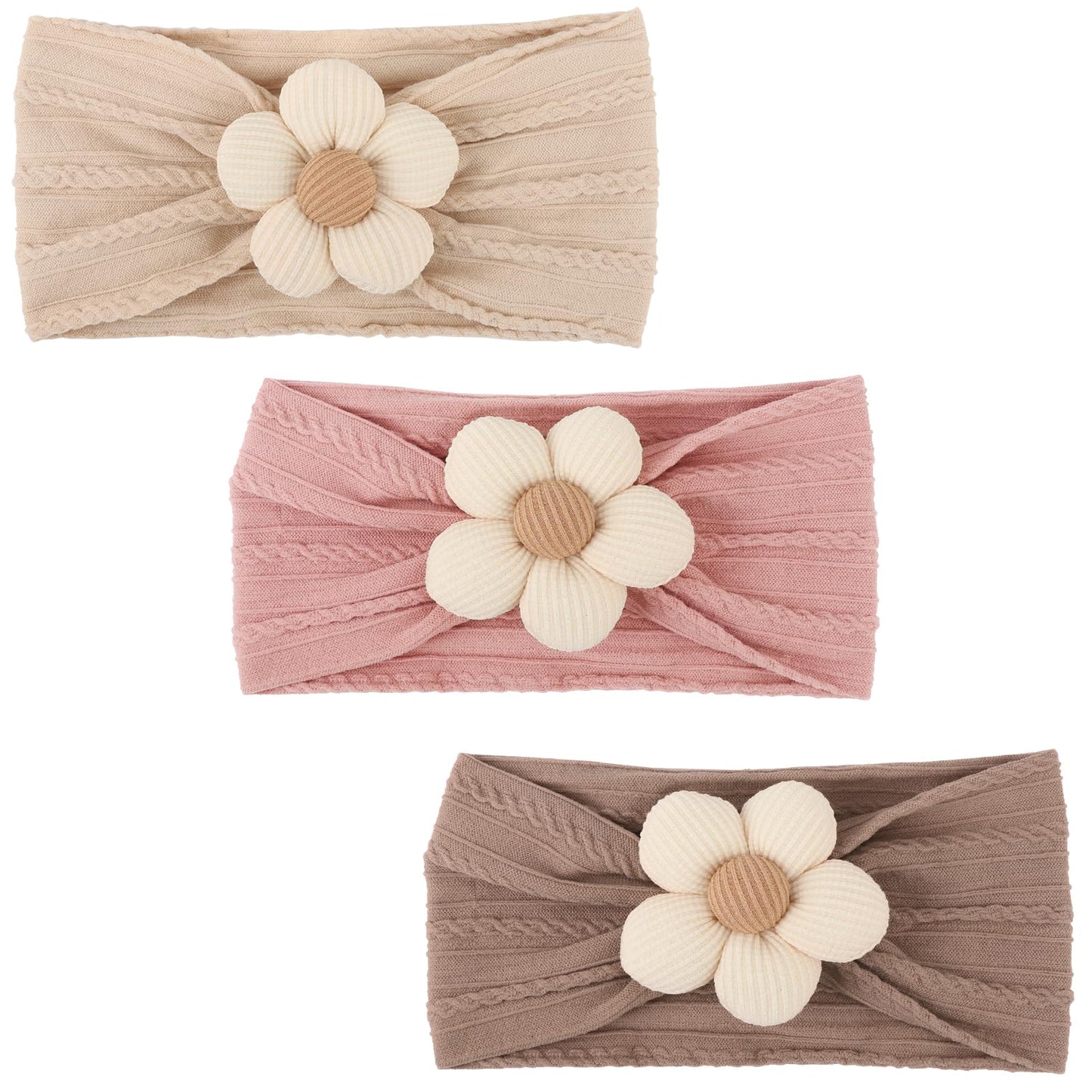 AQOKKA 3 Pcs Baby Flower Headbands Nylon Baby Hairbands Baby Girl Hair Accessories for Newborn Infant Toddler Baby Essentials