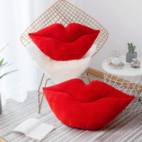 AELS 3D Large Lips Throw Pillows Smooth Soft Velvet Decorative Throw Pillows Love Pillows Cute Pillow Set of 2 for Couch Sofa Bed Living Room Bedroom Red